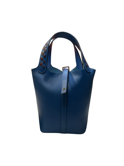 Used HERMES Epsom Picotin Lock Tressage Bucket Bag Blue PHW