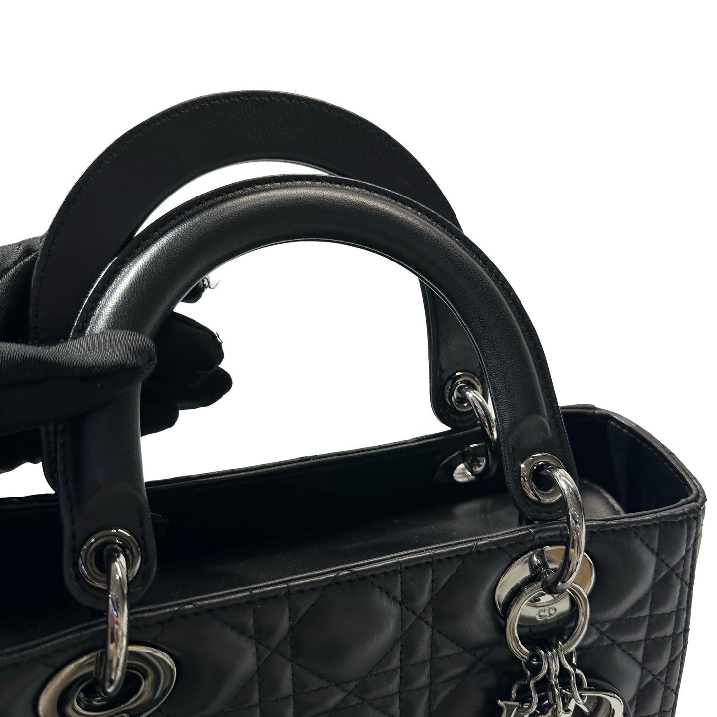 Used DIOR Lambskin Leather Lady Dior Medium Handbag Black