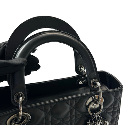 Used DIOR Lambskin Leather Lady Dior Medium Handbag Black