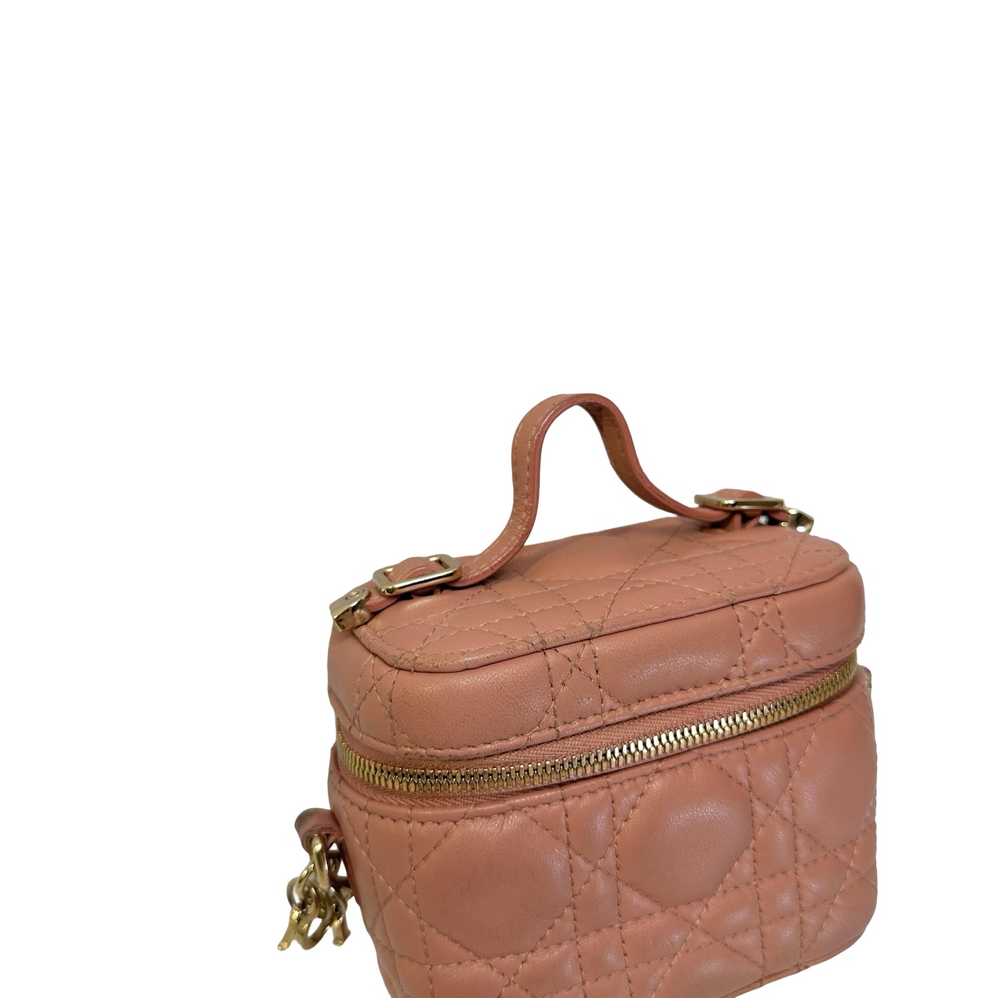 Used DIOR Cannage Cannage Vanity case Pink，GHW