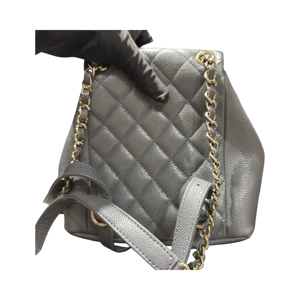 Used CHANEL Caviar Quilted Duma Backpack Mini Backpack Grey Gold