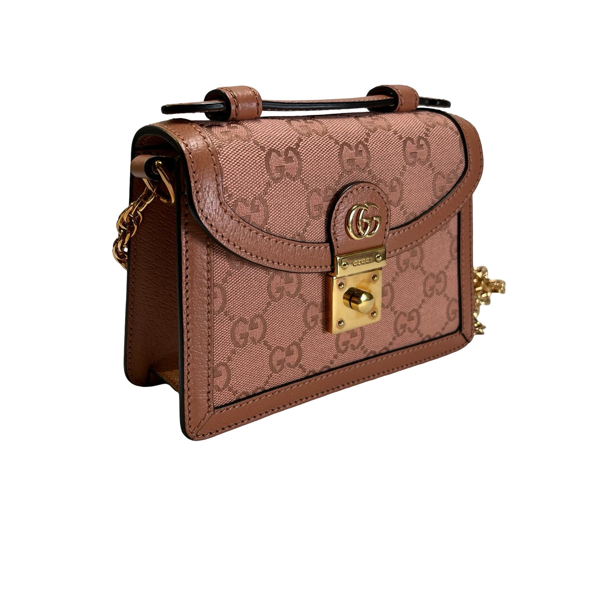 Used GUCCI GG CANVAS Ophidia GG Supreme Mini Chain Shoulder Bag Pink GHW