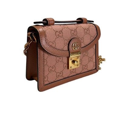 Used GUCCI GG CANVAS Ophidia GG Supreme Mini Chain Shoulder Bag Pink GHW