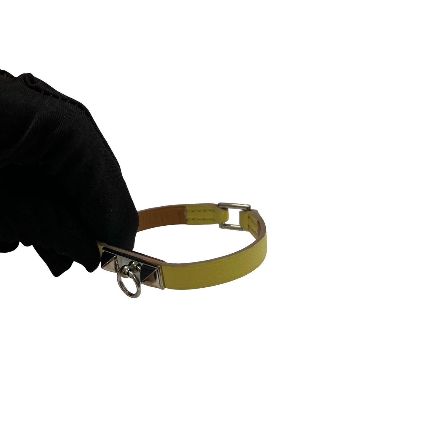 Used HERMÈS Leather Rivale Mini BRACELET Yellow