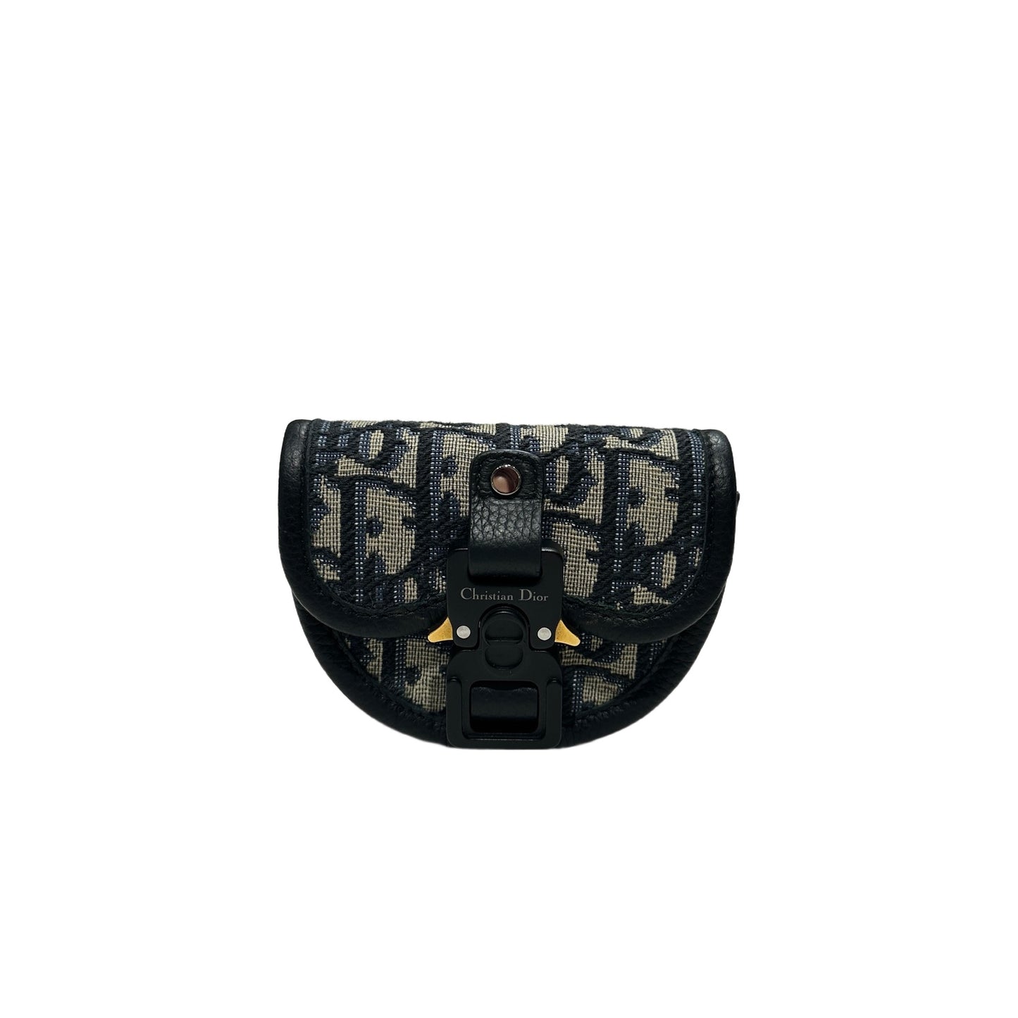 Used DIOR Oblique Saddle Pouch Navy Blue Grey Black