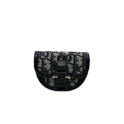 Used DIOR Oblique Saddle Pouch Navy Blue Grey Black