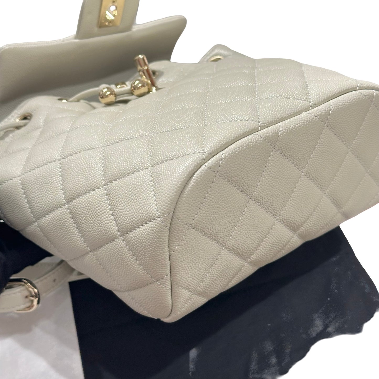Used CHANEL Calfskin Leather Backpack Calf Skin Backpack Gray GHW