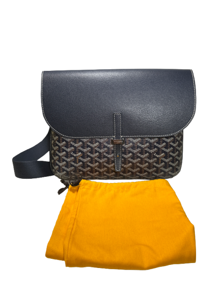 Used GOYARD Goyardine Canvas Leather Coursier Messenger Bag Navy Blue