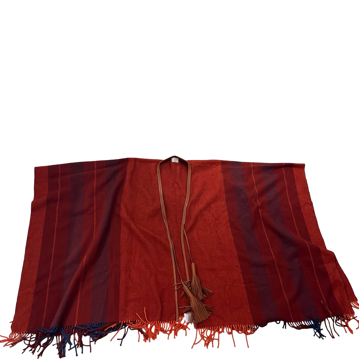 Used HERMES Stripes Poncho Clothes Red Orange Brown