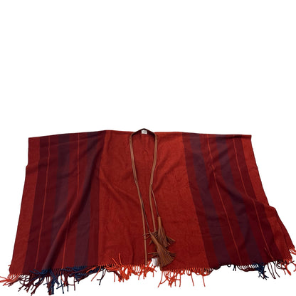 Used HERMES Stripes Poncho Clothes Red Orange Brown