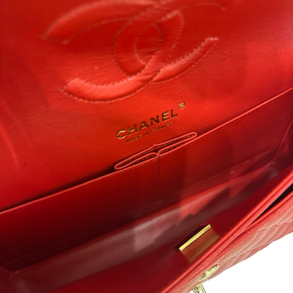Used CHANEL Quilted Caviar Classic Flap 25 Shoulder Bag Red Gold