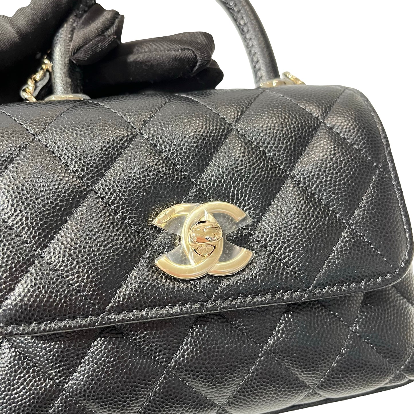 Used CHANEL Calfskin Leather Nano Coco Handle Shoulder Bag Black GHW
