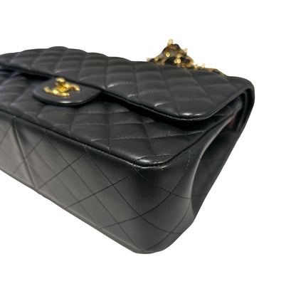Used CHANEL Lambskin Quilted Jumbo Shoulder Bag Black Gold