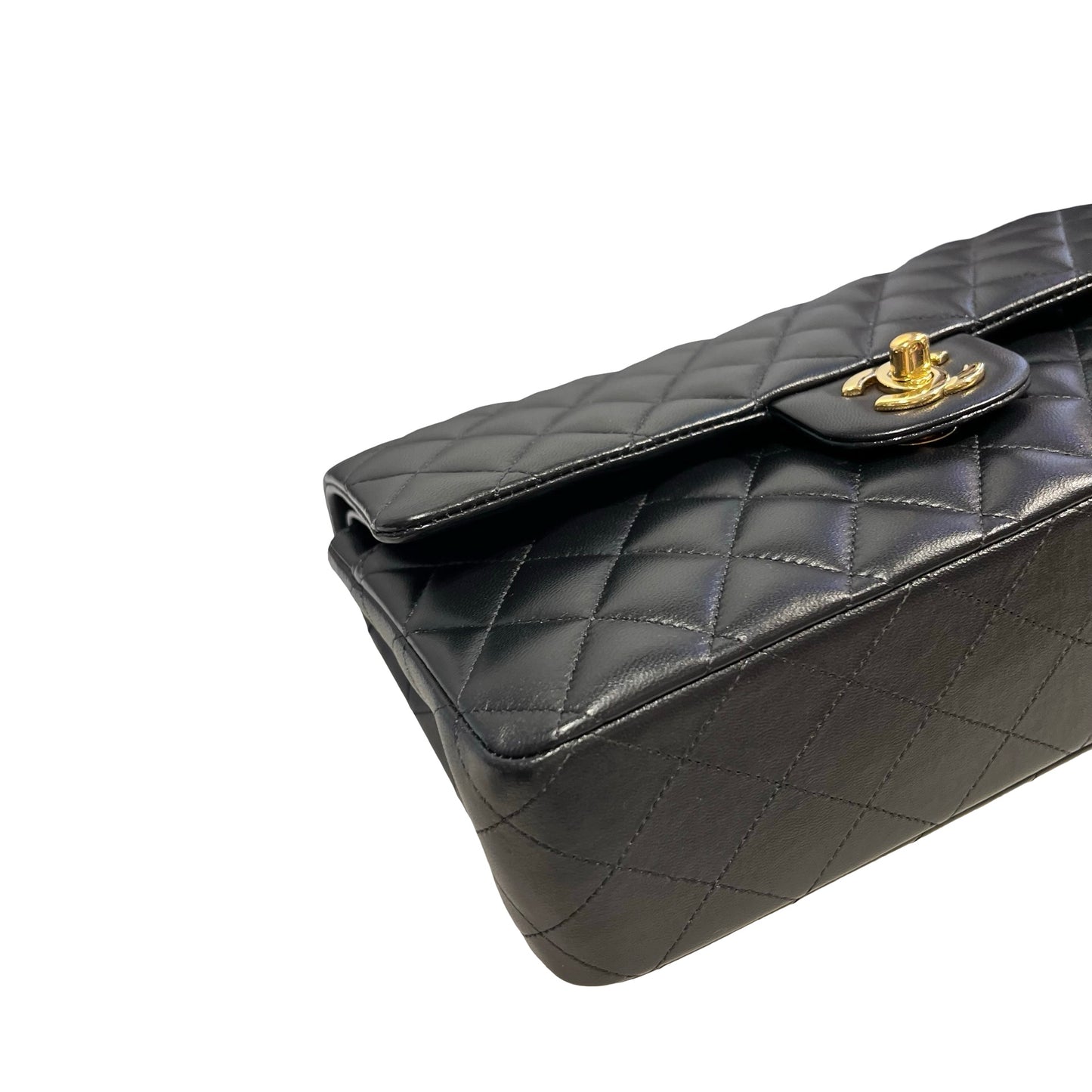 Used CHANEL Quilted Lambskin Classic Flap Chain Shoulder Bag Black Gold