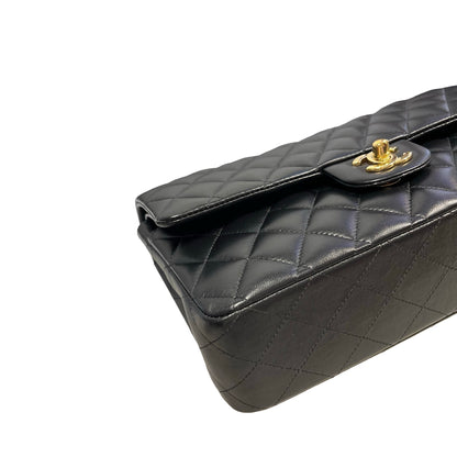 Used CHANEL Quilted Lambskin Classic Flap Chain Shoulder Bag Black Gold