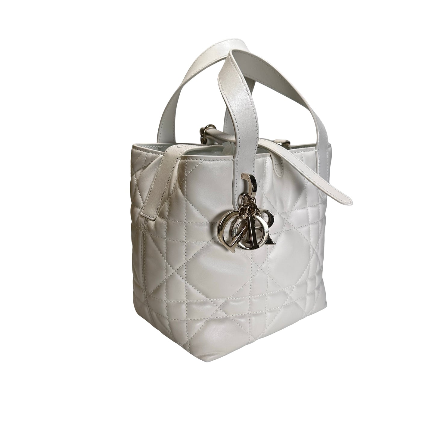 Used DIOR Lambskin Toujours Basket Bag White GHW