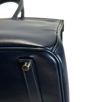 Used HERMES Leather Birkin Handbag Black Silver