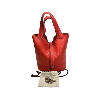 Used HERMES Calfskin Leather Picotin Clutch Pink