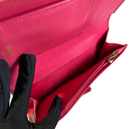 Used SALVATORE FERRAGAMO Saffiano Leather Vara Bow Flap Wallet Long wallet Pink