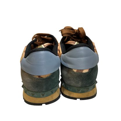 Brand New VALENTINO Leopard Suede Leather Calf hair Rockrunner Sneakers Brown Black Blue Olive green