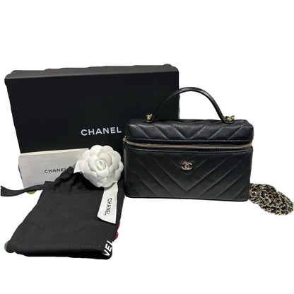 Unused CHANEL Calfskin Leather Vanity Case Cross Body Bag Black GHW