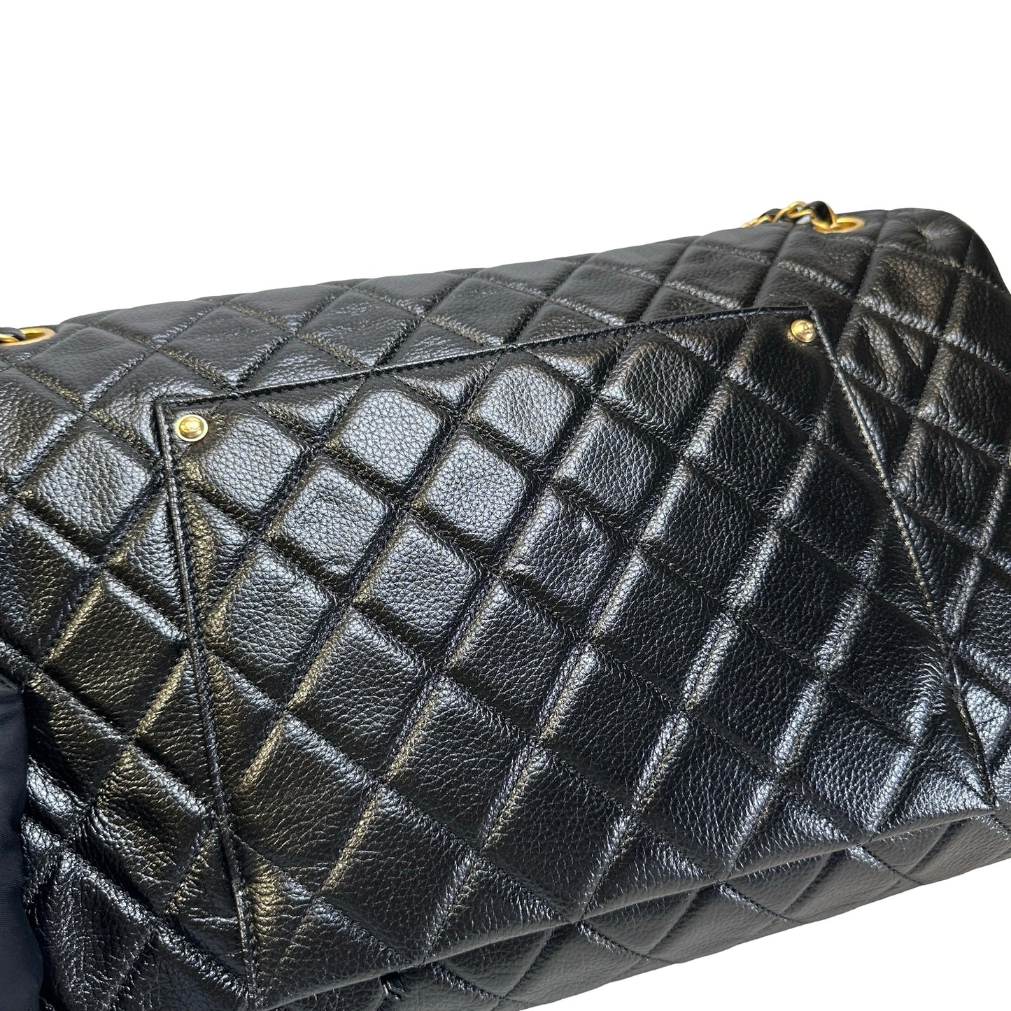 Used CHANEL Quilted Caviar Classic Flap Shoulder Bag Black Gold
