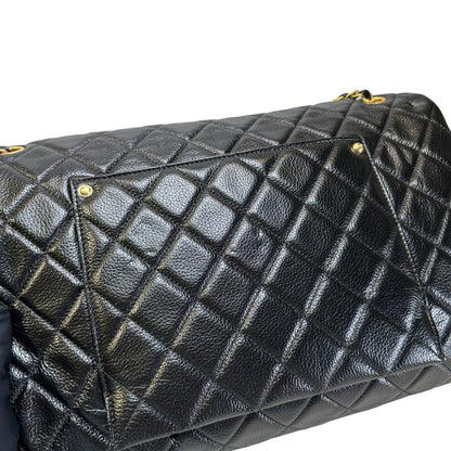 Used CHANEL Quilted Caviar Classic Flap Shoulder Bag Black Gold
