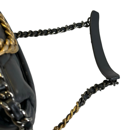 Used CHANEL Quilted Goatskin Chanel 19 Chain Shoulder Bag Grey Gold Ruthenium