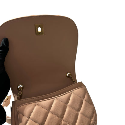 Used CHANEL Calfskin Leather 21S Messenger Bag Beige GHW