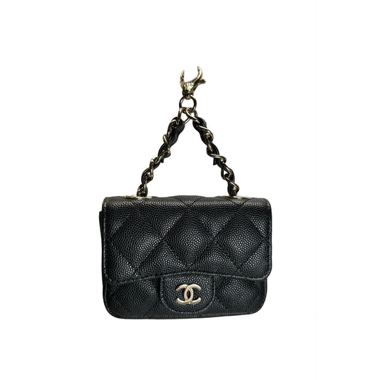Used CHANEL Quilted Caviar Mini Flap Bag Mini Bag Black Gold Hardware