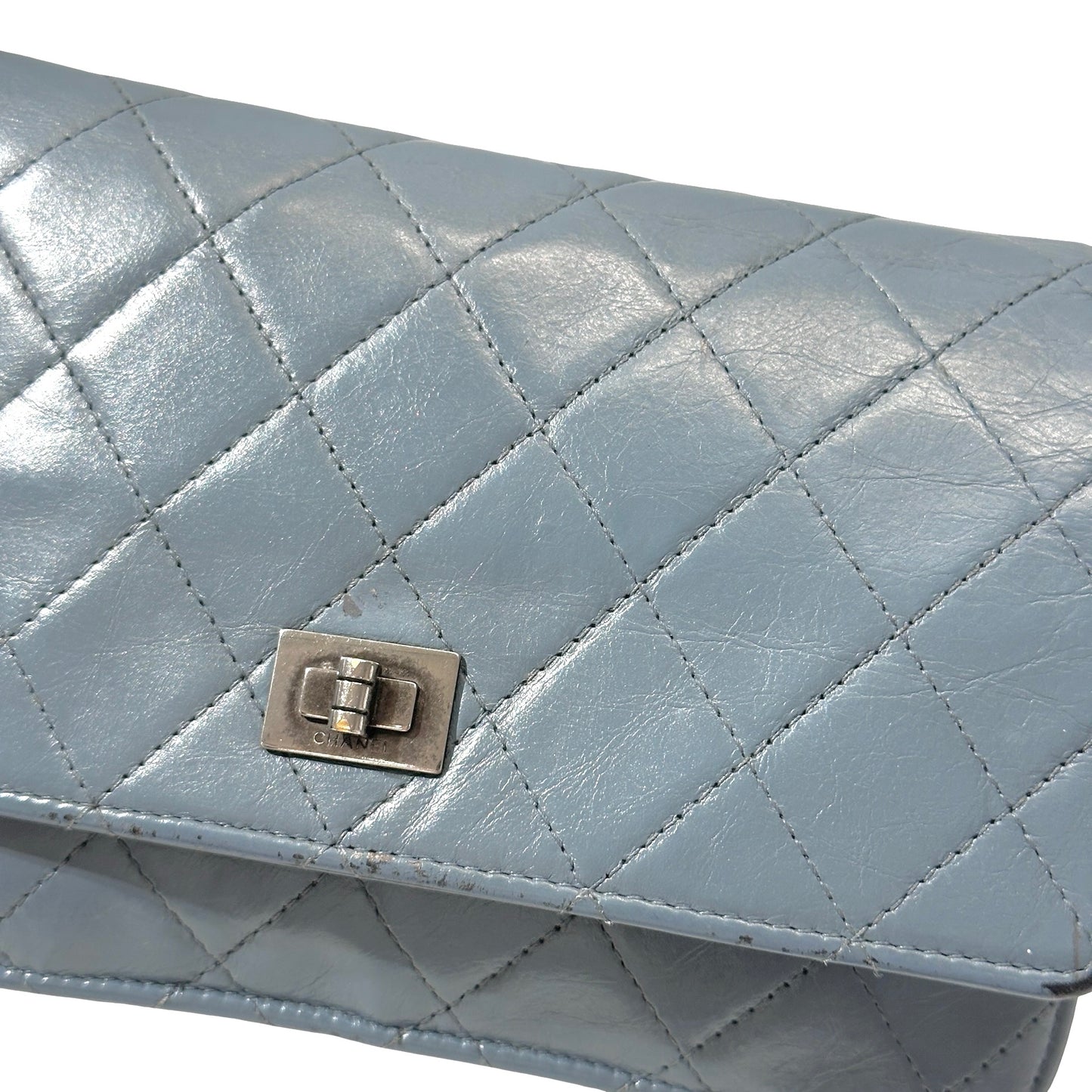 Used Chanel Shiny Calfskin WOC Cross Body Bag Baby Blue PHW