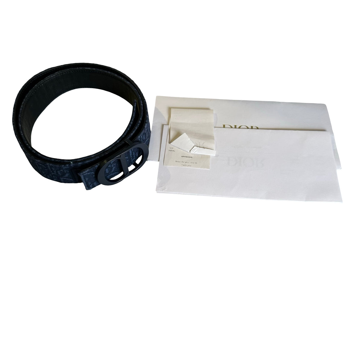 Used DIOR Dior Oblique Jacquard Saddle Belt Belt Navy Black