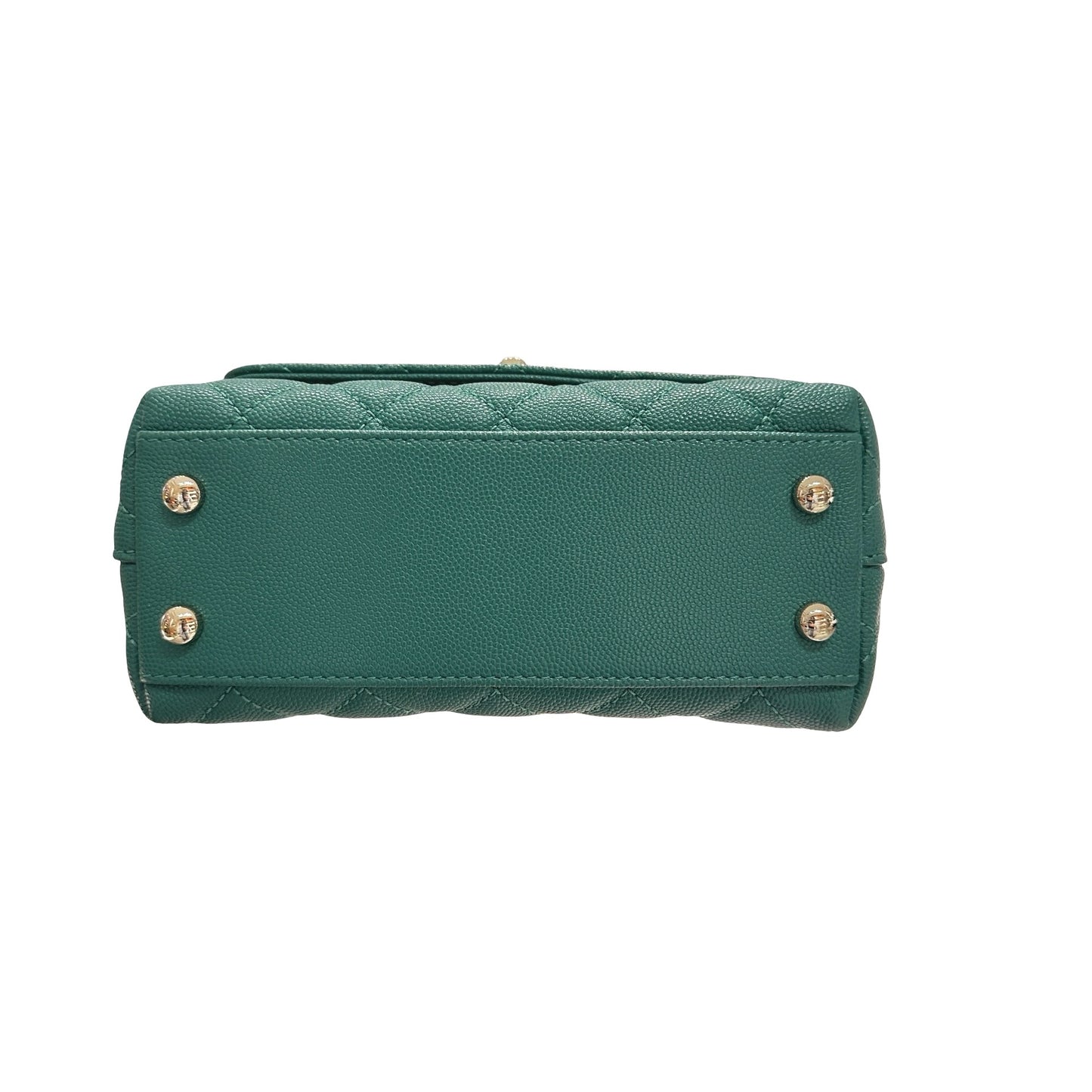 Used CHANEL Calfskin Leather Mini coco handle Two Way Shoulder Bag Green GHW