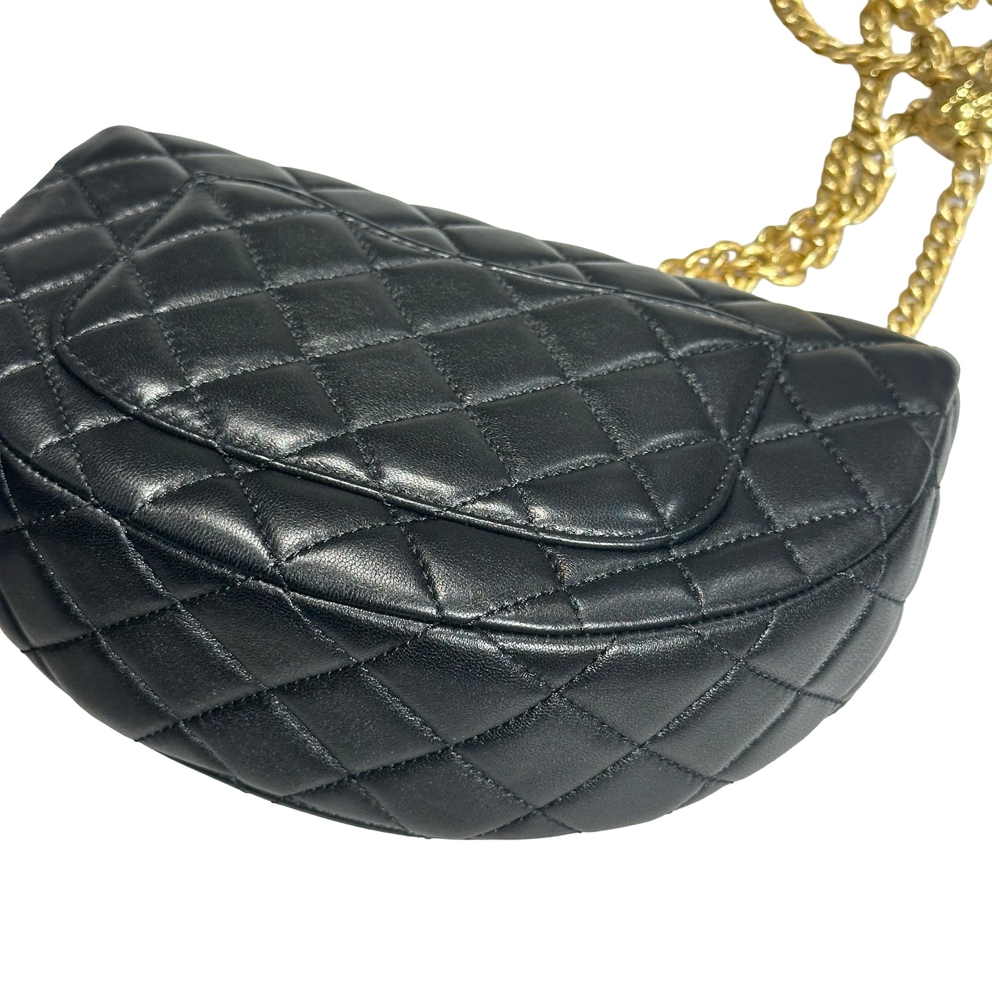 New CHANEL Lambskin Leather New CHANEL Lambskin Leather Hobo with Camellia Chain Shoulder Chain Shoulder Bag Black GHW