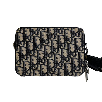 Used DIOR Oblique Jacquard Oblique Roller Messenger Bag Camera Bag Navy Blue Beige