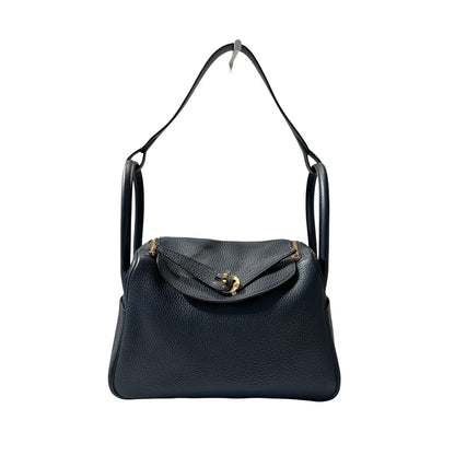 Used Hermès Caviar skin Lindy 26 Shoulder Bag Dark green GHW