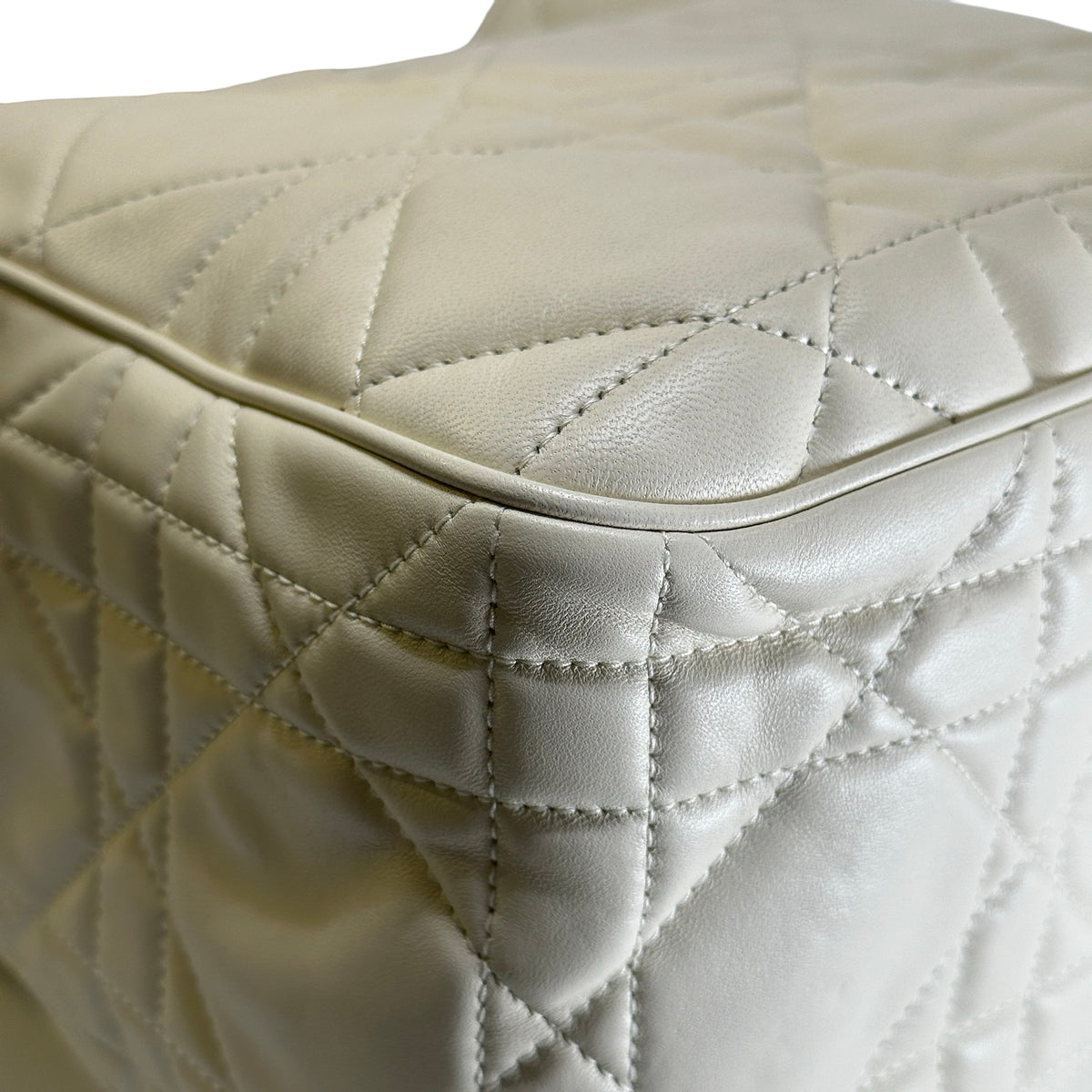 Used DIOR Cannage Leather Cannage Bucket Bag Handbag White