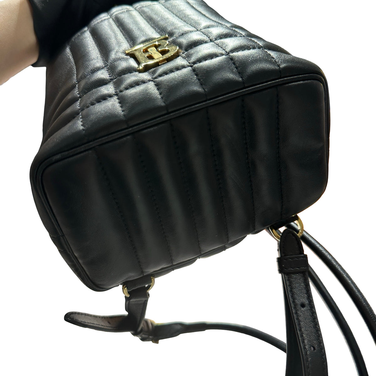 Used BURBERRY Quilted Leather Lola Bucket Bag Black Gold