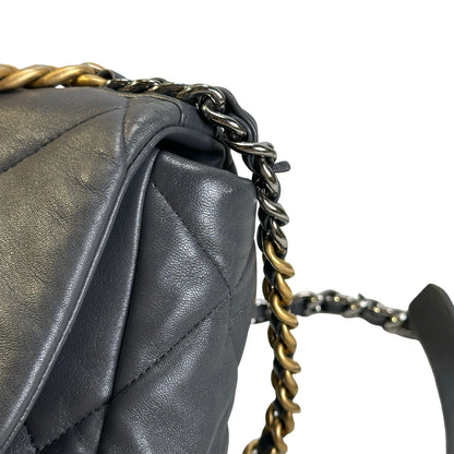Used CHANEL Quilted Goatskin Chanel 19 Chain Shoulder Bag Grey Gold Ruthenium