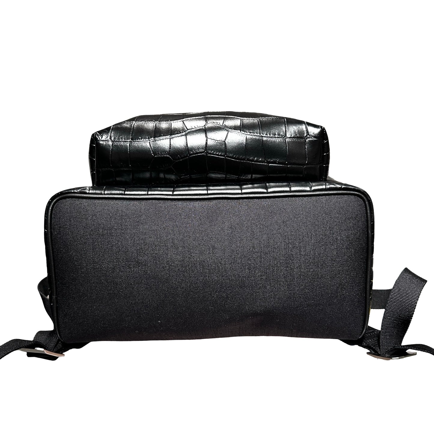 Used SAINT LAURENT Crocodile-Embossed Saint Laurent City Backpack PHW Black