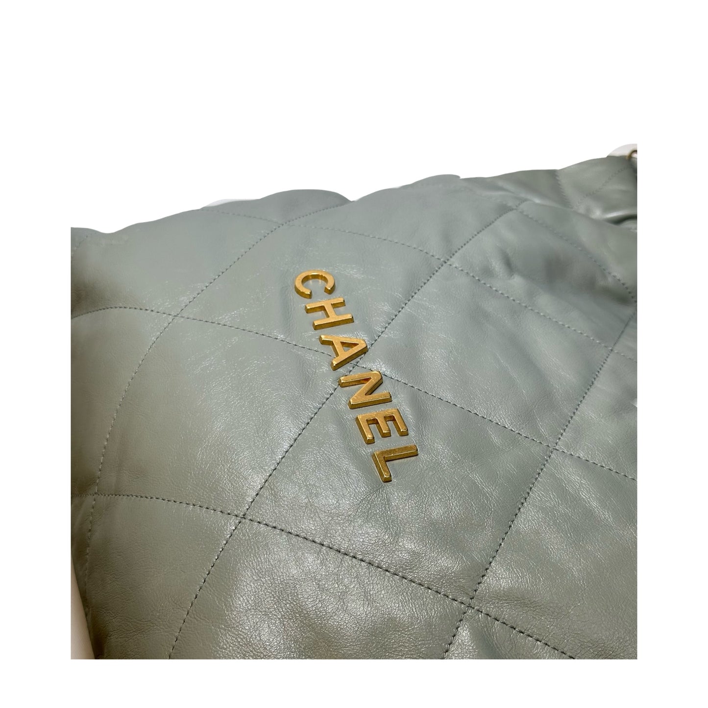 Used CHANEL Calfskin Leather 22 Medium Shoulder Bag Grey GHW