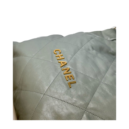 Used CHANEL Calfskin Leather 22 Medium Shoulder Bag Grey GHW