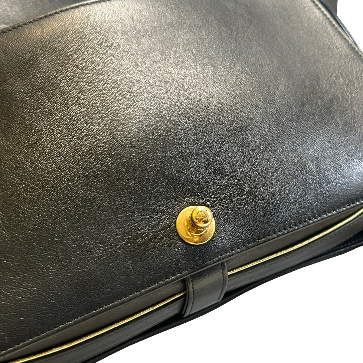 Used CHANEL Woven Leather Boy Chain Shoulder Bag Black Gold