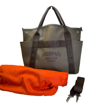 Used HERMES Canvas Grooming Bag Tote Bag Khaki Orange