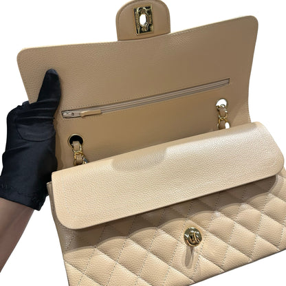 Used CHANEL Calf skin CF 25 Shoulder Bag Beige GHW