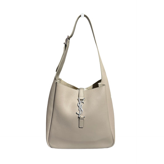 Used SAINT LAURENT Calfskin Leather LE 5 A 7 Hobo Bag Beige PHW