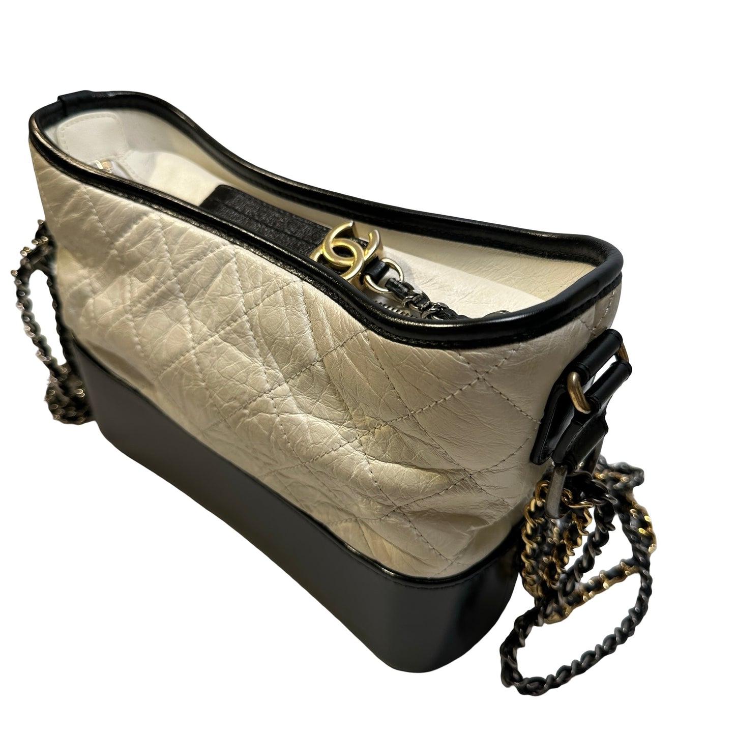 Used CHANEL Quilted Calfskin Gabrielle Hobo Bag White Black