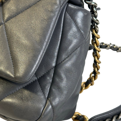 Used CHANEL Quilted Goatskin Chanel 19 Chain Shoulder Bag Grey Gold Ruthenium