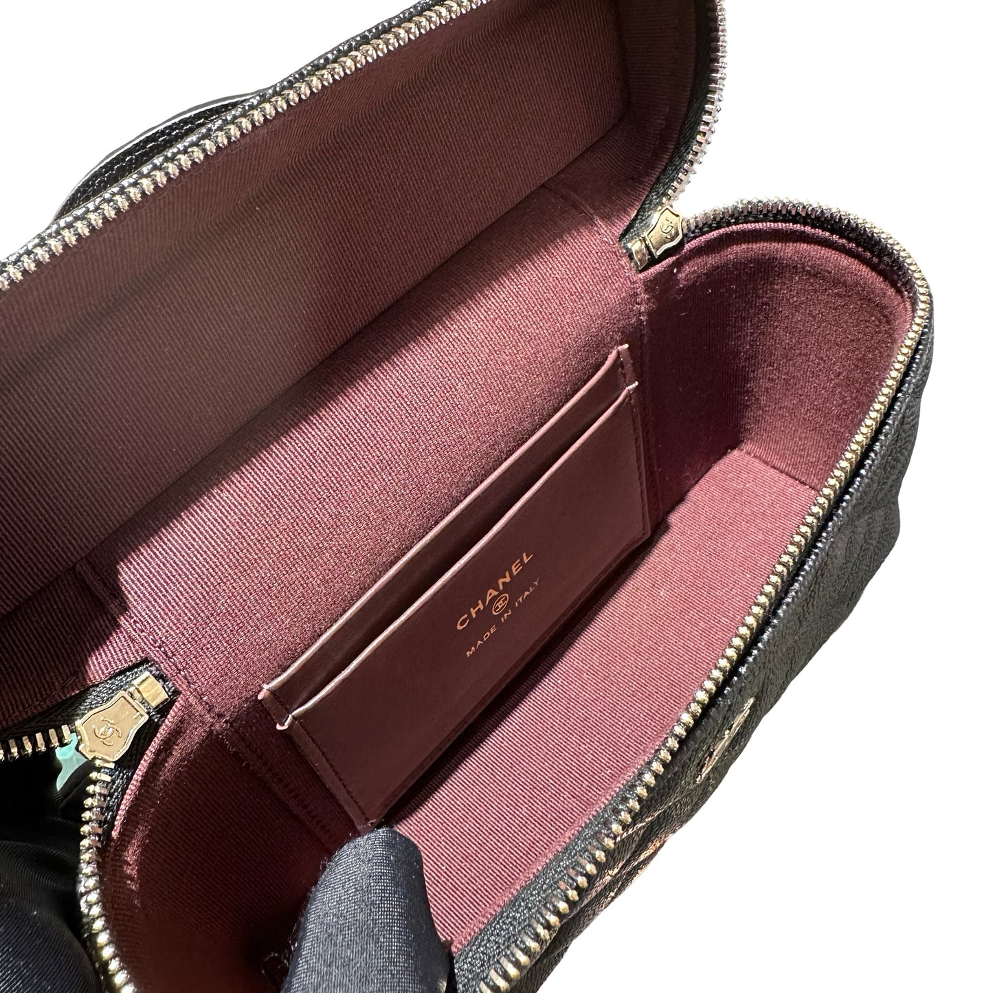Used CHANEL Caviar Leather LP Vanity Case Cross Body Bag Black GHW