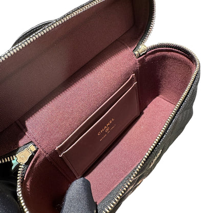 Used CHANEL Caviar Leather LP Vanity Case Cross Body Bag Black GHW
